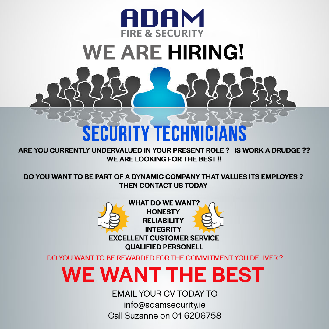 Security technicians Job Vacancy at ADAM Fire and Security